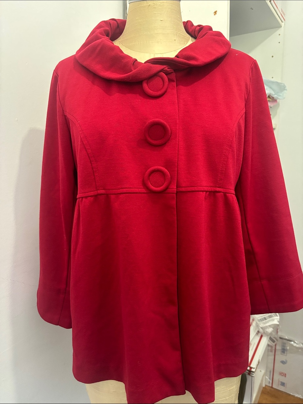 Du Jour Red Button-Front Pea Coat for Kids